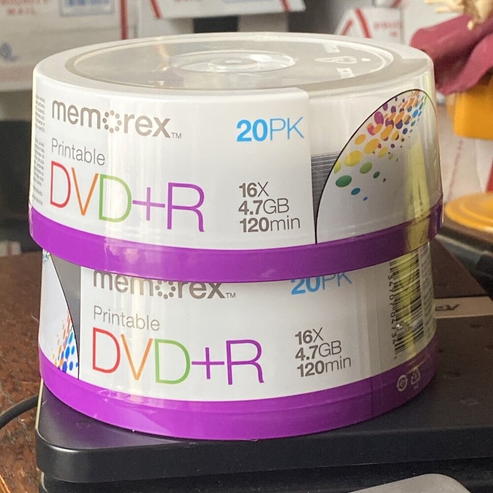 Memorex DVD+R 16x 4.7GB 20 Pack Spindle‎ Printable Brand New 2 Pkgs